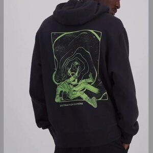 Mode of One Men's Oversized Fit Printed Hoodie Jet Grey Size M